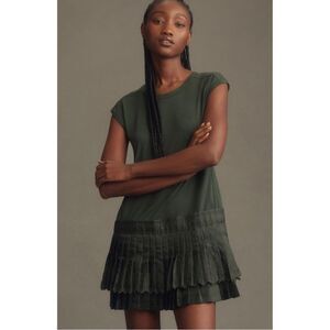 NEW Daily Practice by Anthropologie Moss Green Drop Waist Mini Dress X-Small